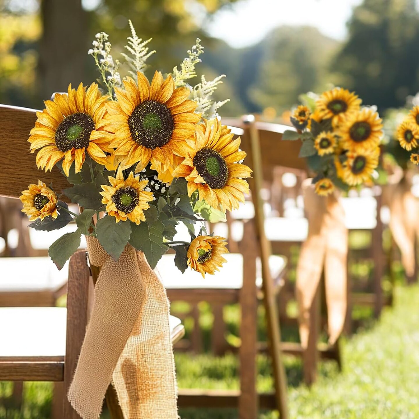 3 Pcs Sunflowers Artificial Flowers with Long Stems Silk Fake Large Sunflowers Decor Faux Sunflower Bouquet Floral Arrangement for Outdoor Indoor Summer Fall Wedding Party Table Centerpieces