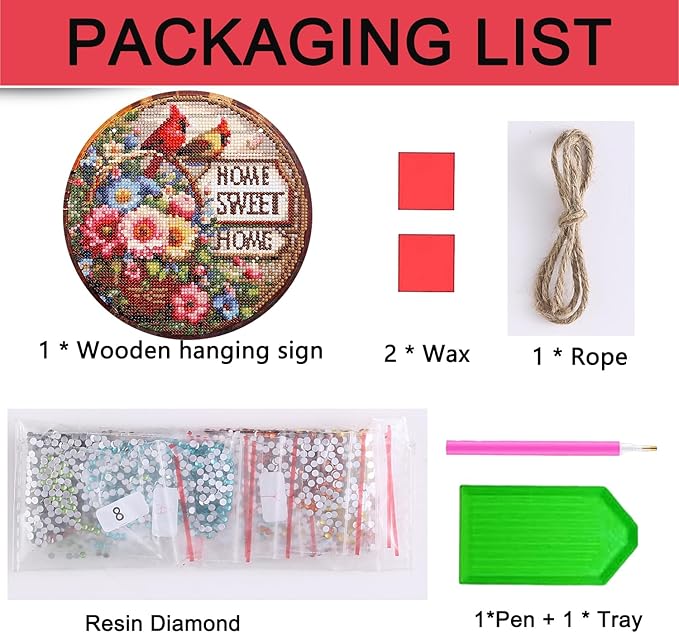 5D Diamond Art Painting Kits for Adult Beginners with Tools, DIY Sign Gem Bead Art Wooden Plaque Full Drill Paint by Number Pendant for Home Garden Decor, Spring Bird