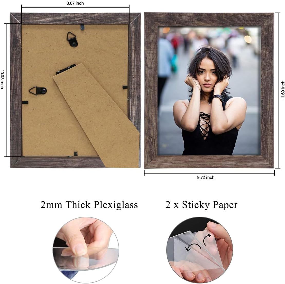 8x10 Picture Frame Wood Patten Rustic Brown Photo Frames Packs 4 with High Difinition Plexiglass for Tabletop or Wall Decor