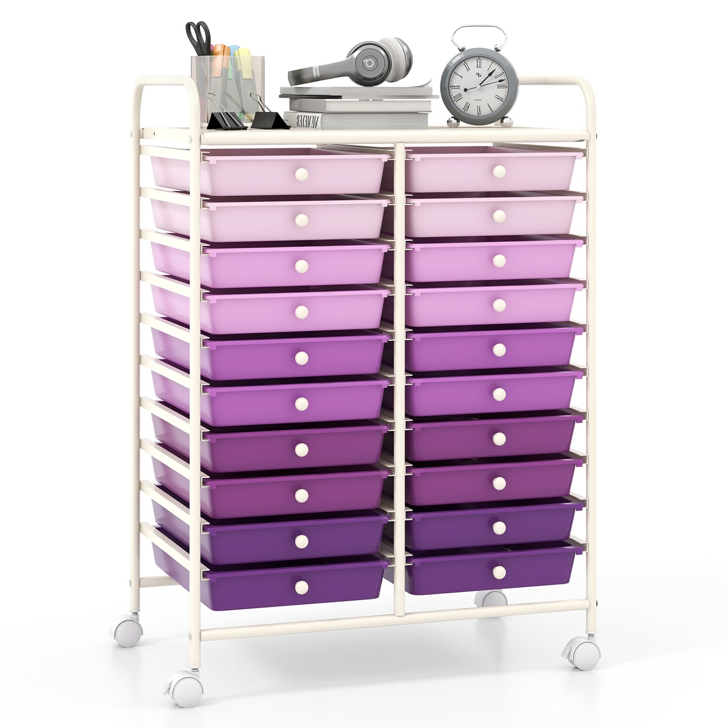 Space Saving Storage Organizer Cart with 20 Plastic Drawers and Mobile Wheels for Organizing Small Items at Home