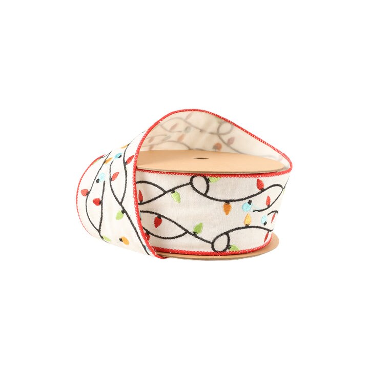 LaRibbons 2 1/2" Wired Ribbon | Embroidered Christmas Lights | 5 Yard Roll