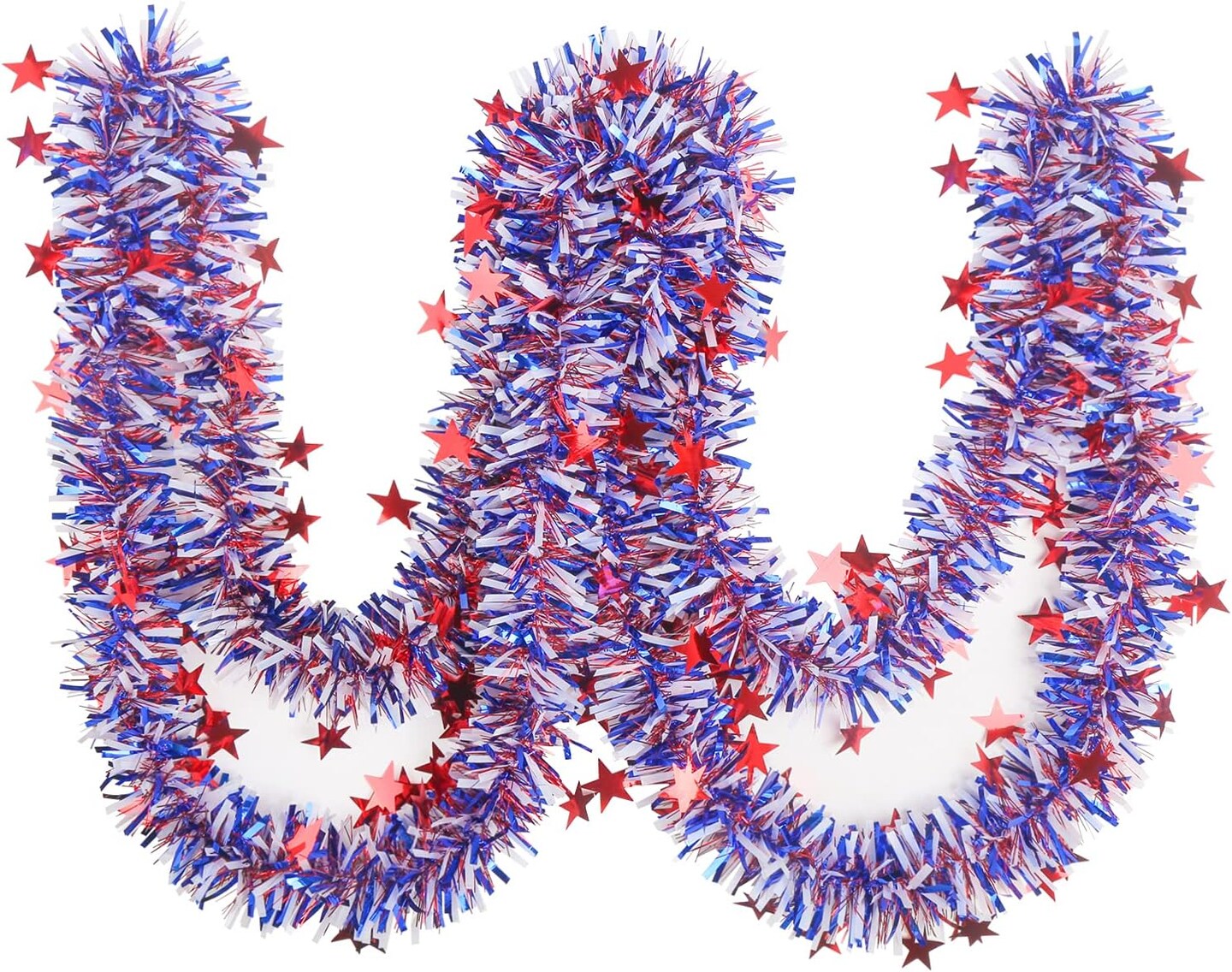 32.8 Ft 4th of July Tinsel Garland, Red White Blue Metallic Garland for Independence Day Memorial Day Decoration