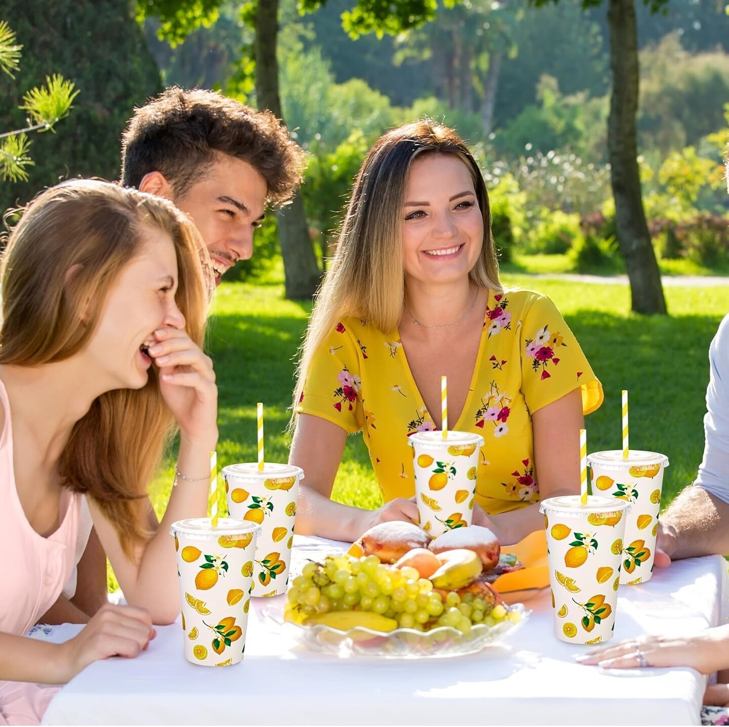 180 Pieces/60 Sets Lemonade Cups Disposable Paper Cups with Lids and Paper Straws 16oz Yellow Paper Cups Lemonade Stand Supplies for Cold Hot Beverage Juice Summer Fruit Party