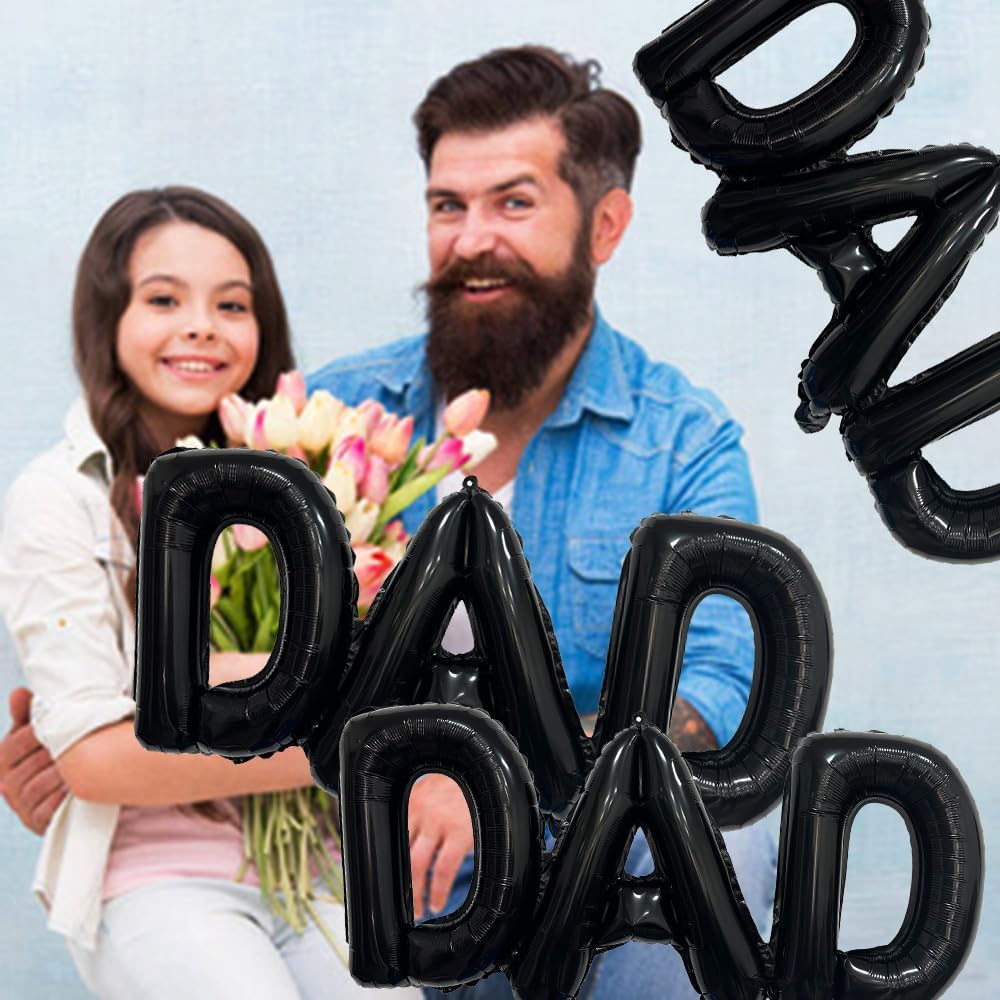 3-Pc Black DAD Foil Balloons – Father’s Day Party Decoration Set