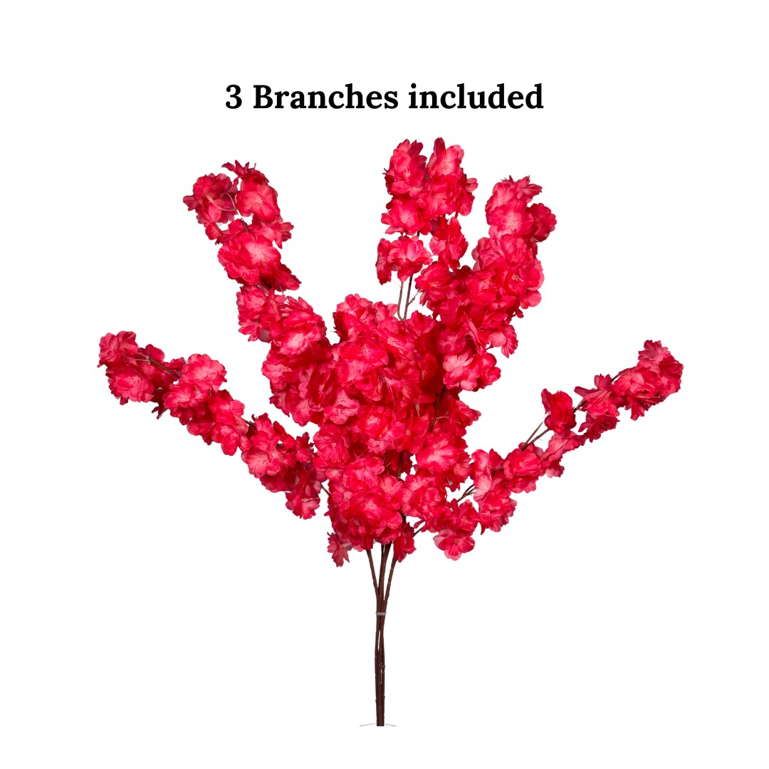 Mila Red Fucshia Silk Cherry Blossom Flower Branches 3 Pack 36''