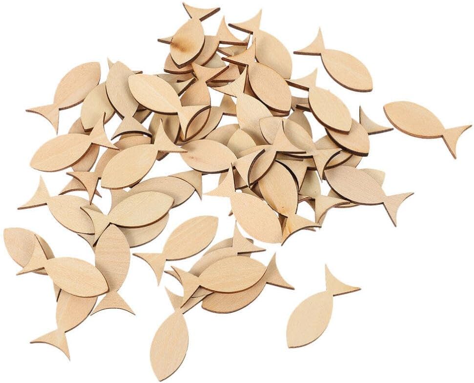 Wooden Crafts Wood Fish Cutout 50pcs Unfinished Wooden Shapes Mini Fish Shaped Slices Pieces DIY Embellishment for Summer Ocean Nautical Decoration Wooden Animals