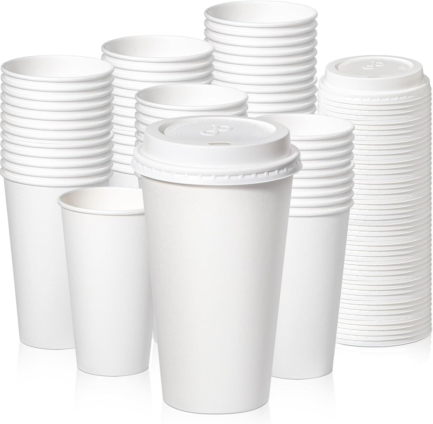 100 Pack 16 oz Disposable Coffee Cups with Lids, Premium Paper To Go Coffee Cups, Leak Proof Hot Coffee Cups with Lids for Travel, Office, Hot/Cold Beverages (White Lids)