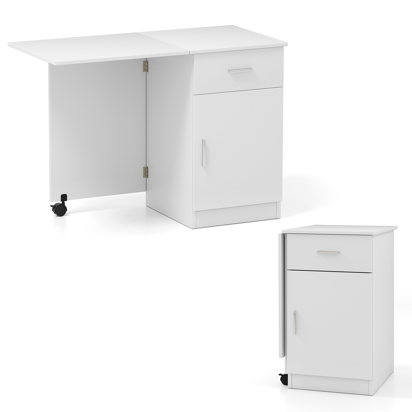 Compact Folding Desk with Cabinet and Drawer for Small Spaces and Office Use