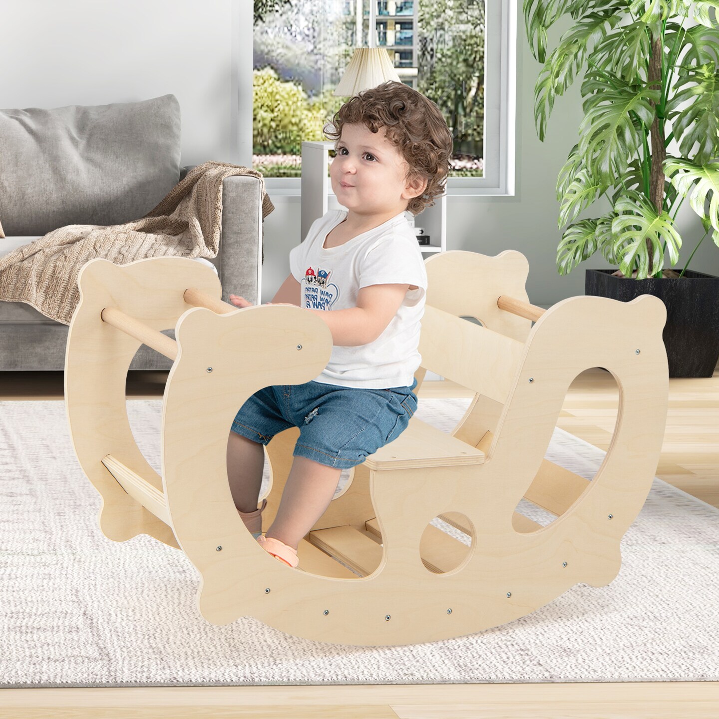 Kids 2-in-1 Rocking Horse Arch Climber Safe and Fun Toy for Playrooms