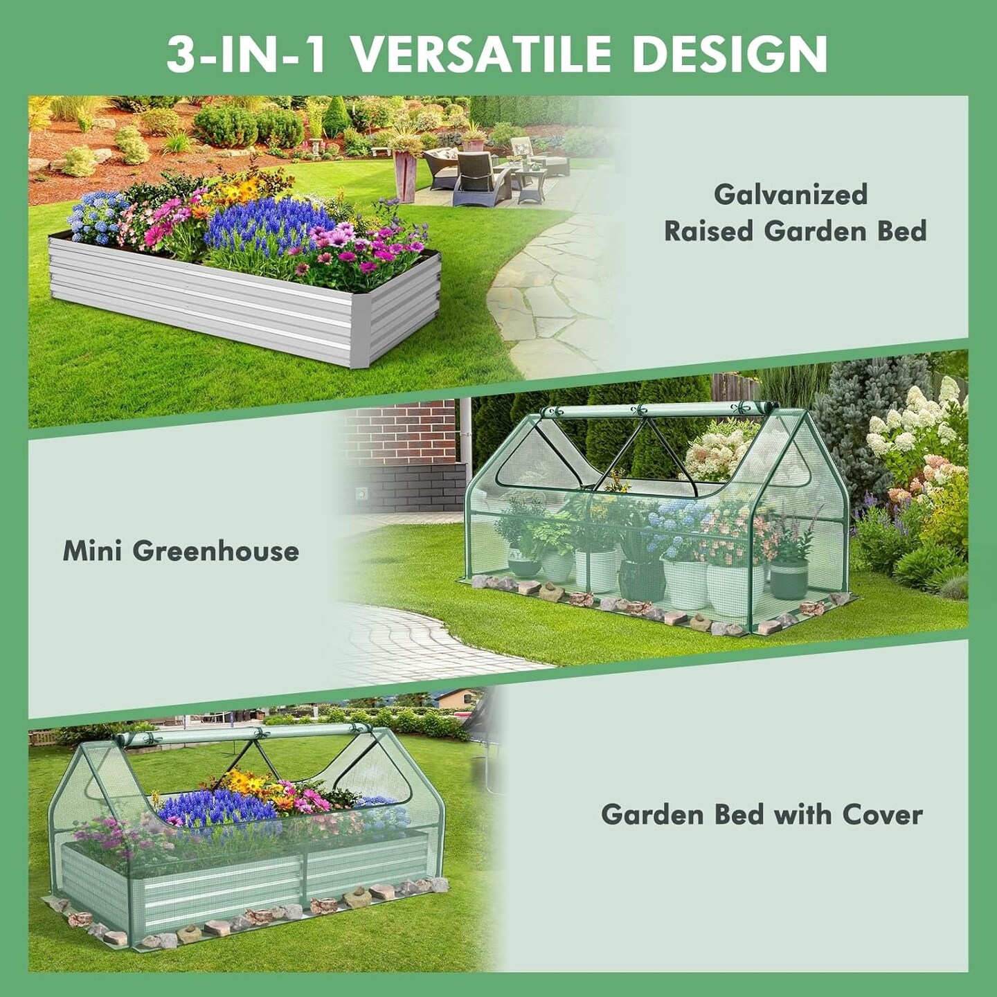 Galvanized Metal Planter Box Kit w/ 2 Large Zipper Mesh Screen Windows