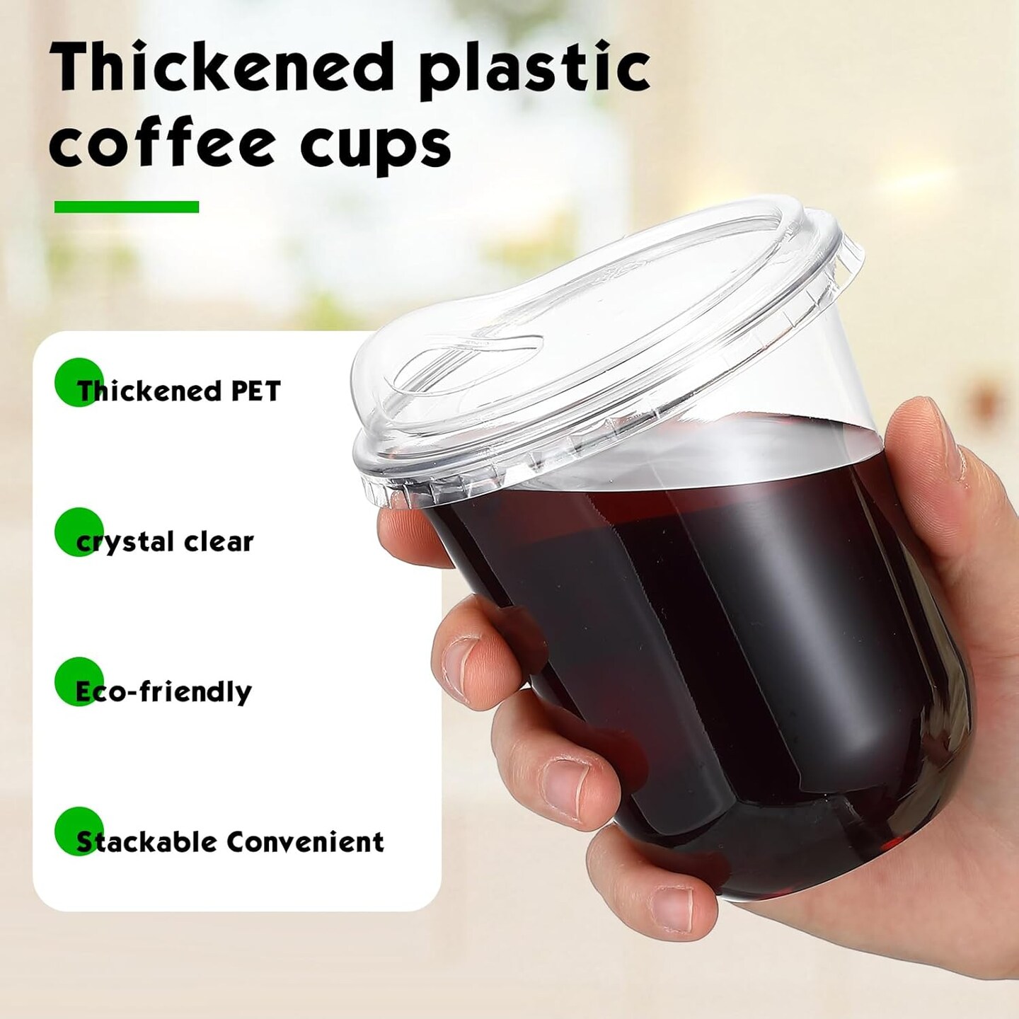 Clear Plastic Cups with Strawless Sip Lids Disposable Round Bottom Togo Cups for Coffee Smoothie Cold Beverage Coffee Shops and Party Catering(12 oz,100 Pcs)