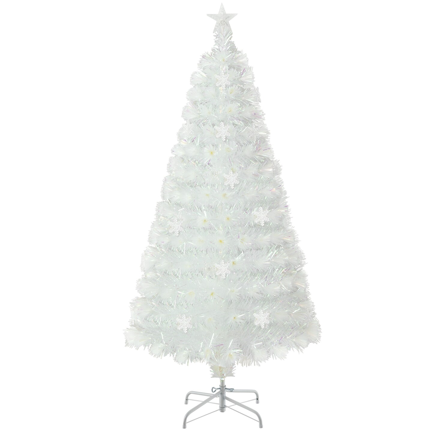 White Fiber Optic Christmas Tree with Multi-Color LED Lights and Foldable Metal Stand