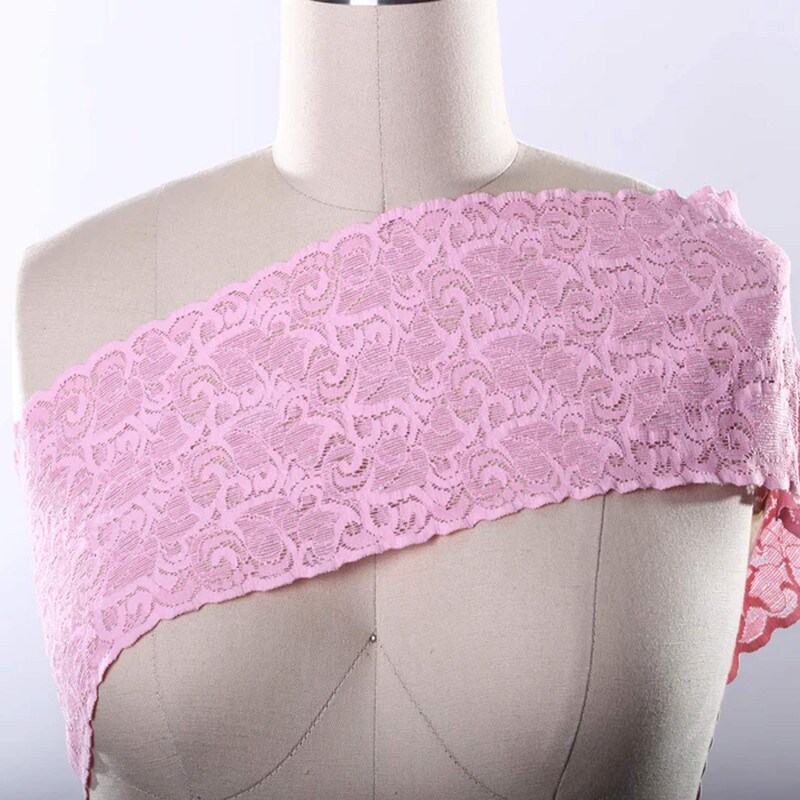 Wide Pink Stretch Lace Trim Heavy Duty 5&#x22; Elastic Floral Ribbon for Sewing &#x26; Lingerie