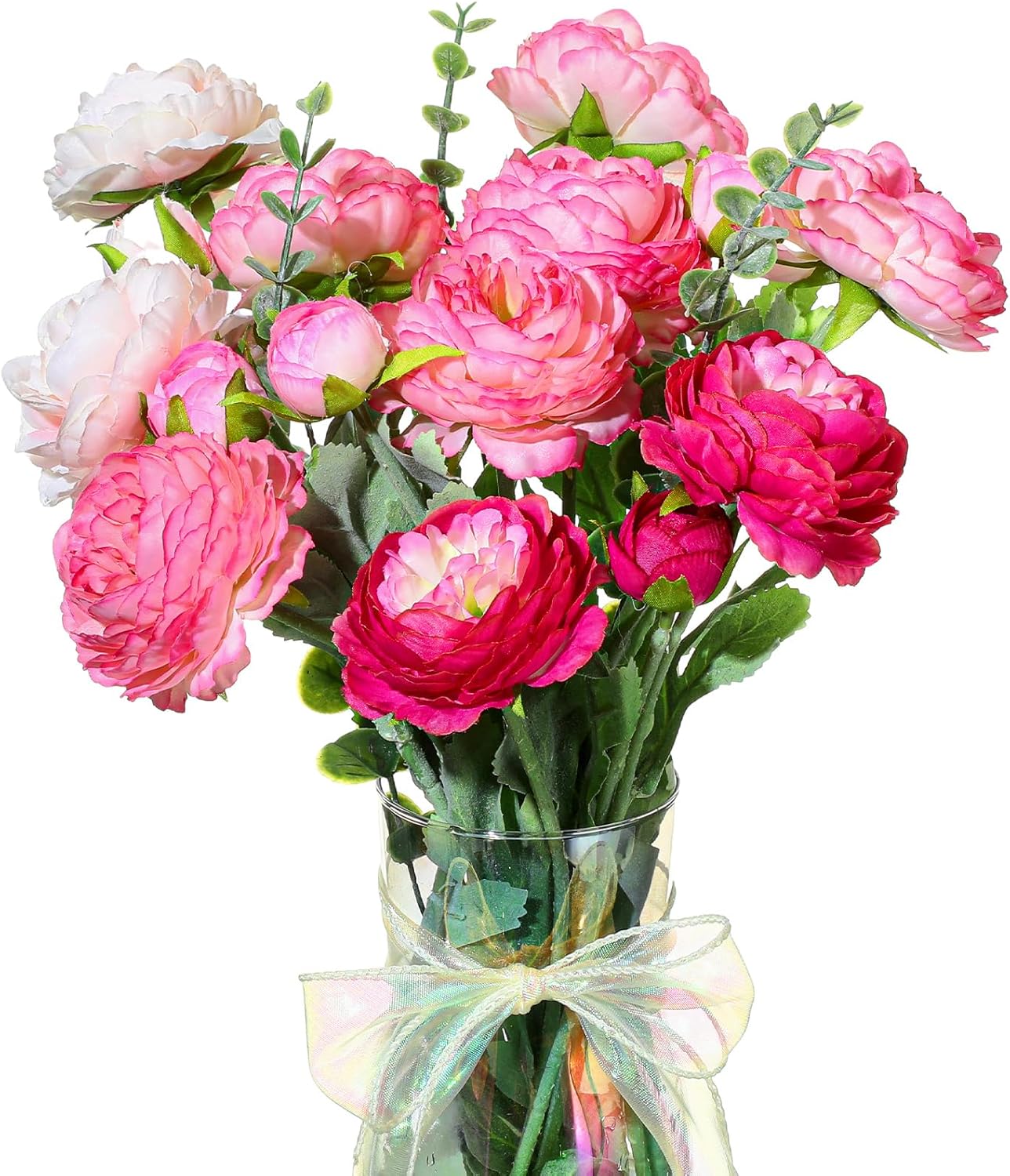 18-Piece Artificial Flower Bundle – Silk Peony, Rose, and Eucalyptus Stems for Faux Bouquets, Table Centerpieces, Weddings, and Farmhouse Home Décor (Classic)