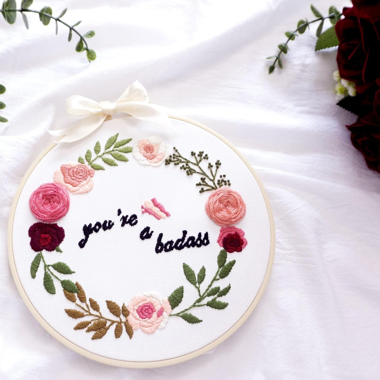 Funny Embroidery Kit for Adults, Stamped Cross Stitch Kits Needlepoint Kit for Beginners with Stitches Video Tutorials Hoops Threads Tools