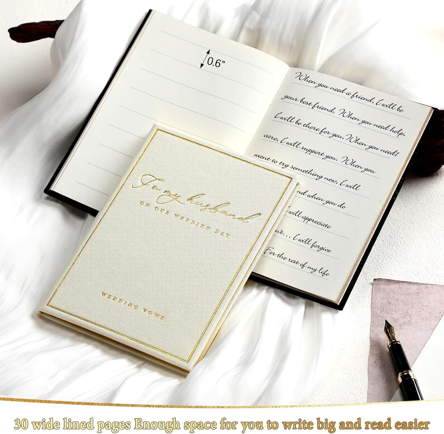 2 Pcs Vow Books to My Husband Wife Wedding Vow Book with Gold Foil Lettering Lined Page Hard Cover Vow Book Engagement Gift for Groom Newly Engaged Couple Wedding Must Have(Black-White)
