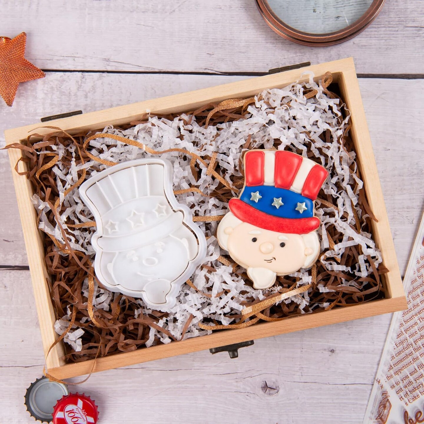 4th of July Cookie Cutter with Plunger Stamps 3D Uncle Sam Biscuit Cutter Baking Holiday PLA Cake Mold for Kitchen 3.5&#x22; Tools for Family Birthday Party