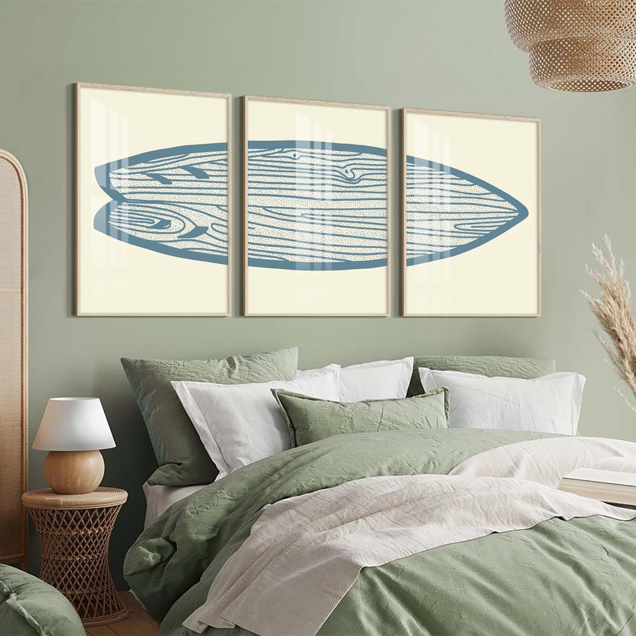 Surfboard Wall Decor 3 Pieces Blue Watercolor Line Surfboard Canvas Painting Prints Wall Art Poster Sea and Surf Pictures for Beach House Living Room Bedroom Decor 12x16 inch No Frame