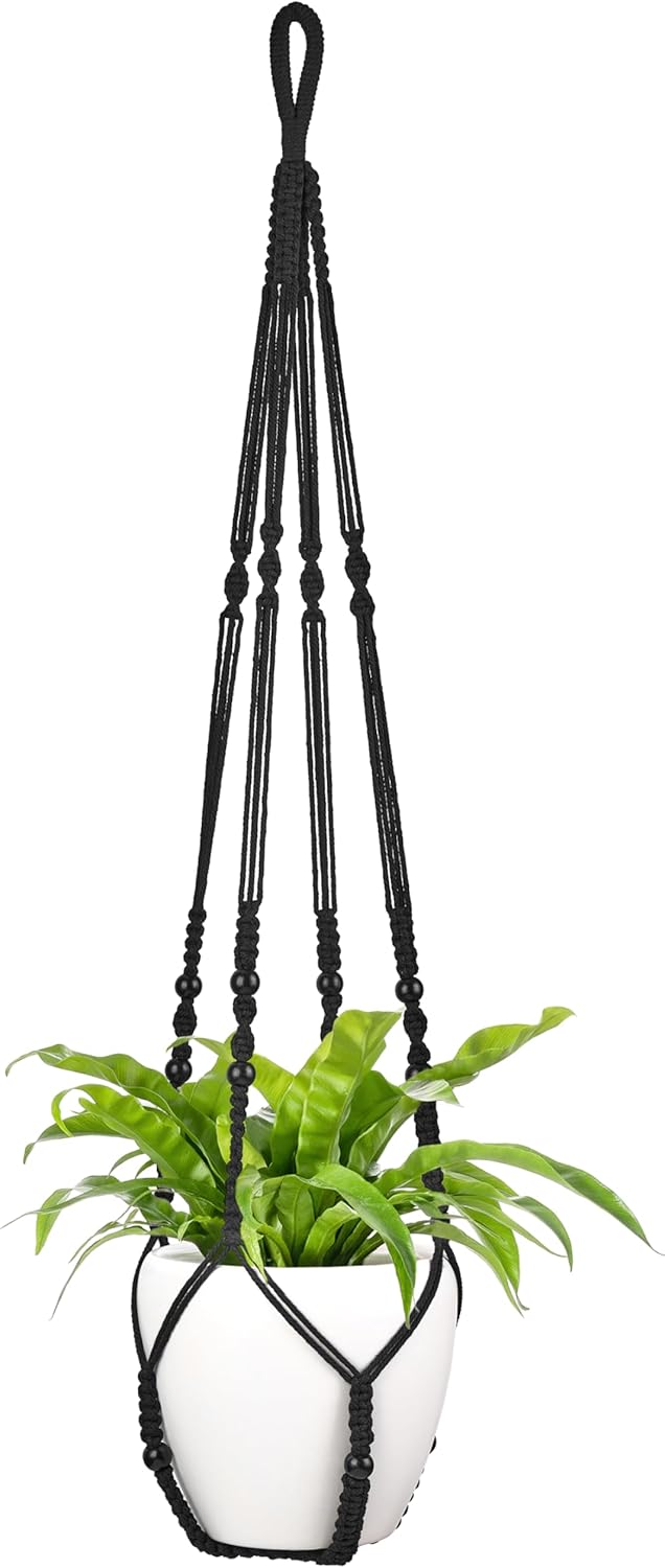 43 Inch Macrame Plant Hanger Large for up to 12 Inch Pot Extra Long Hanging Plant Holder (Black)