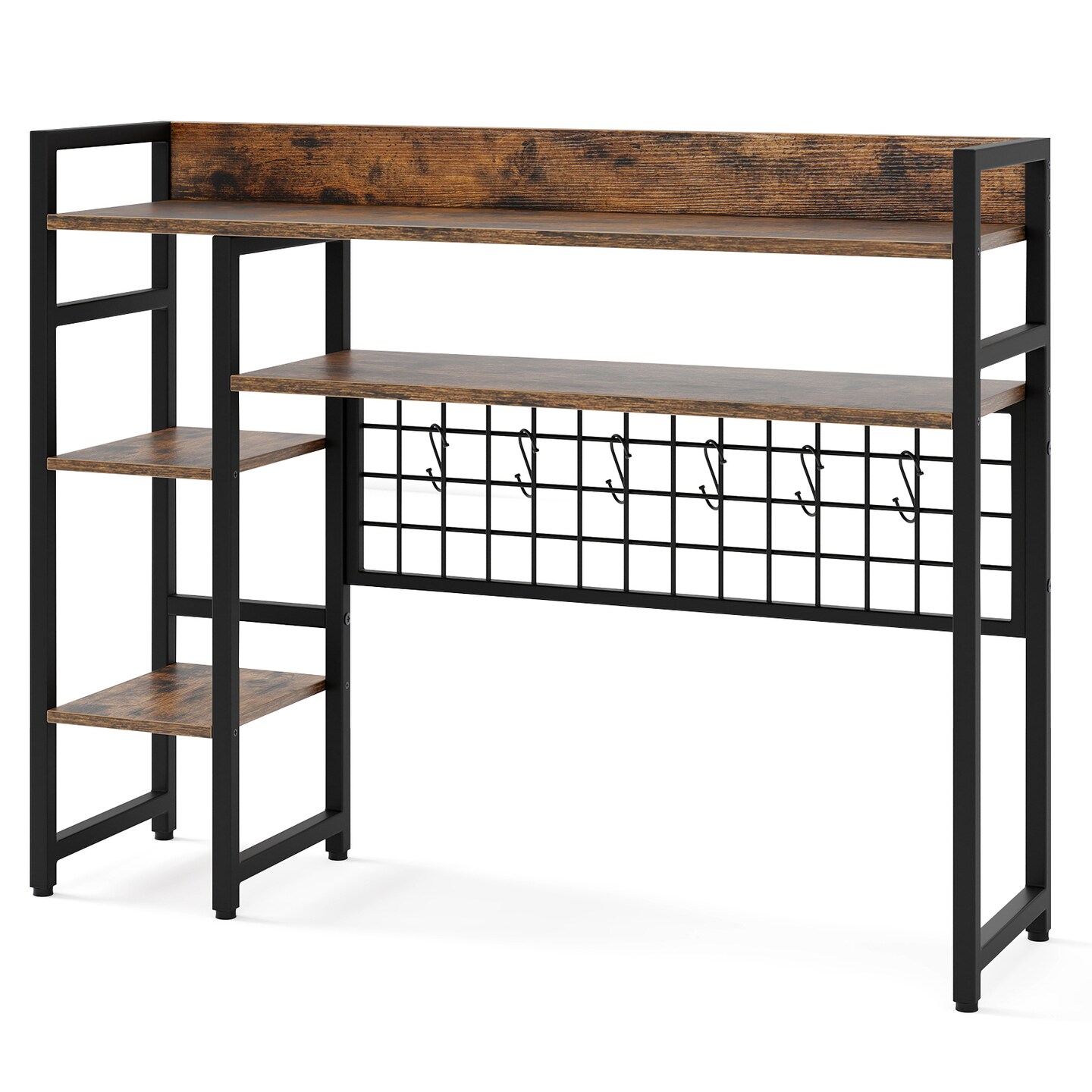 Desk Storage Shelf with 4 Tiers and 6 Hooks for Home Office or Kitchen Counter