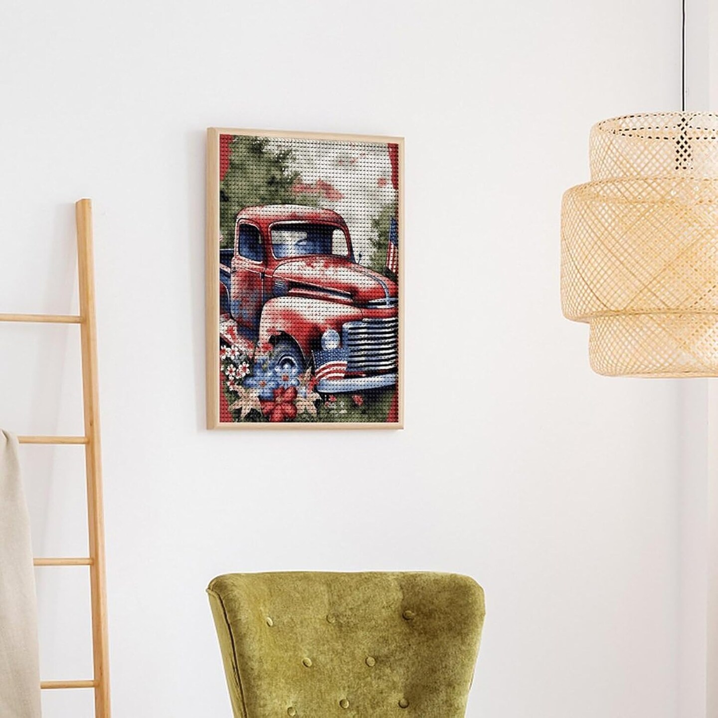 4th Of July Patriotic Old Red Truck 5D Diamond Art Kits for Adults