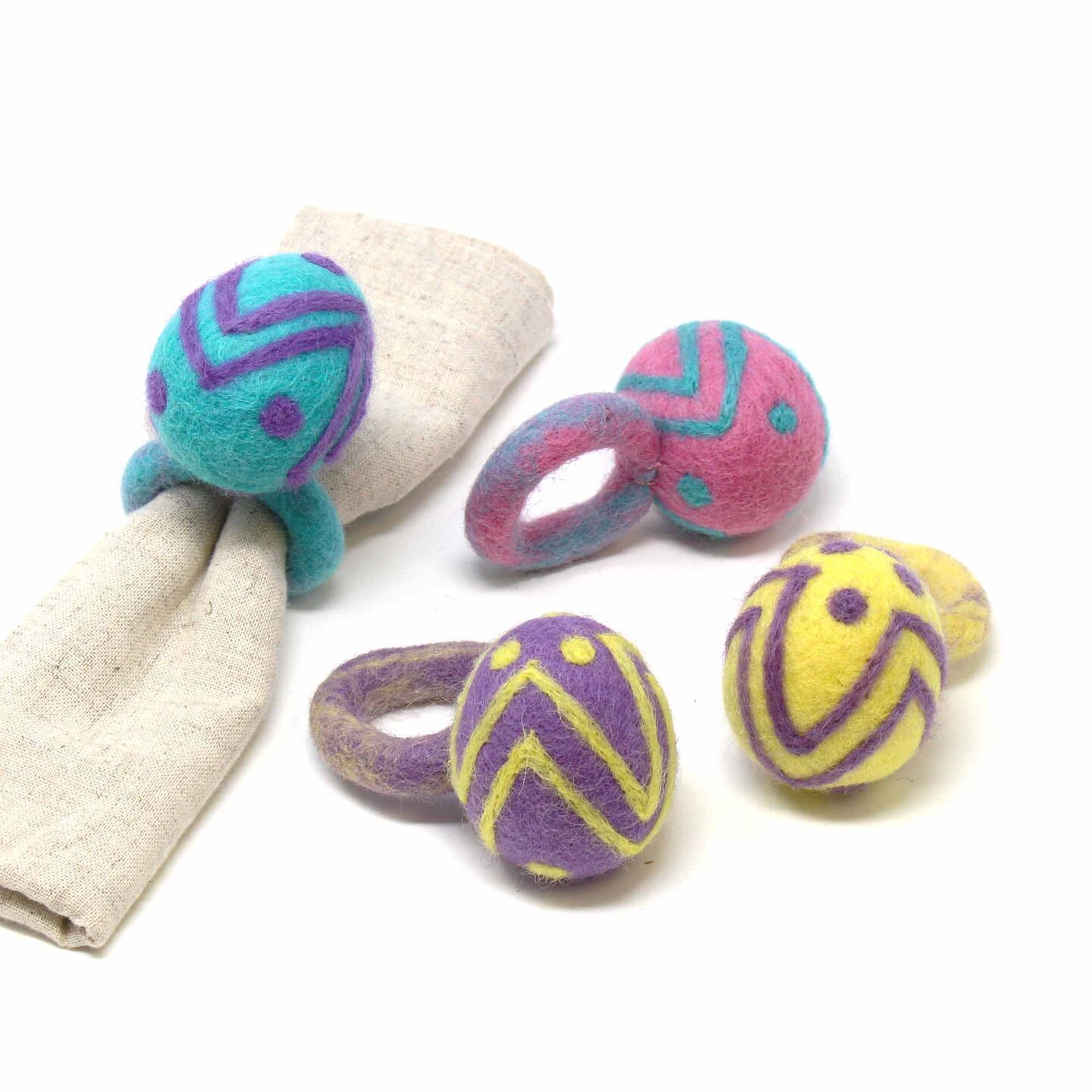 Felt Easter Egg Napkin Rings Set of 4 Colorful Table Decor for Spring
