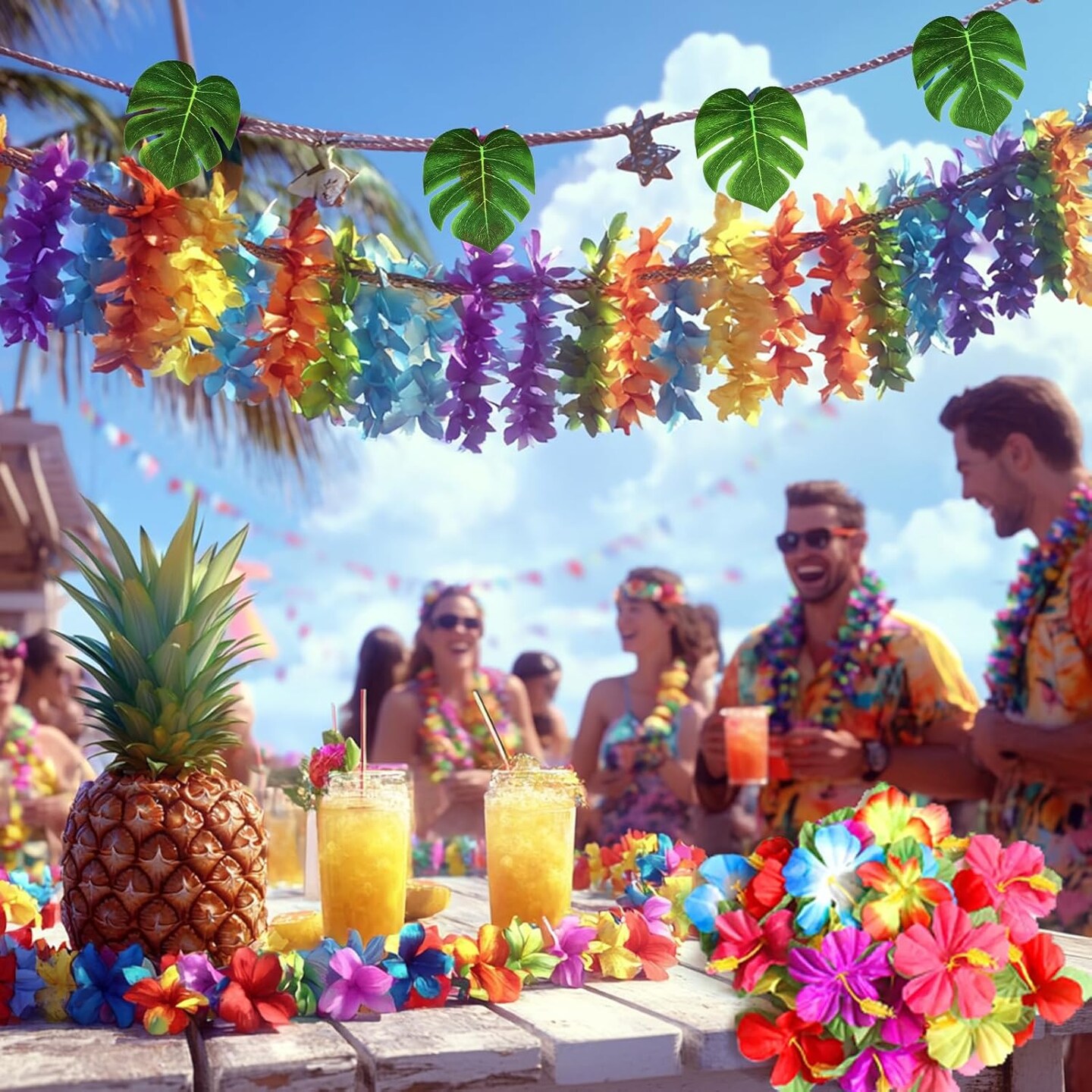70 Pcs Hawaiian Luau Leis Decorations Supplies
