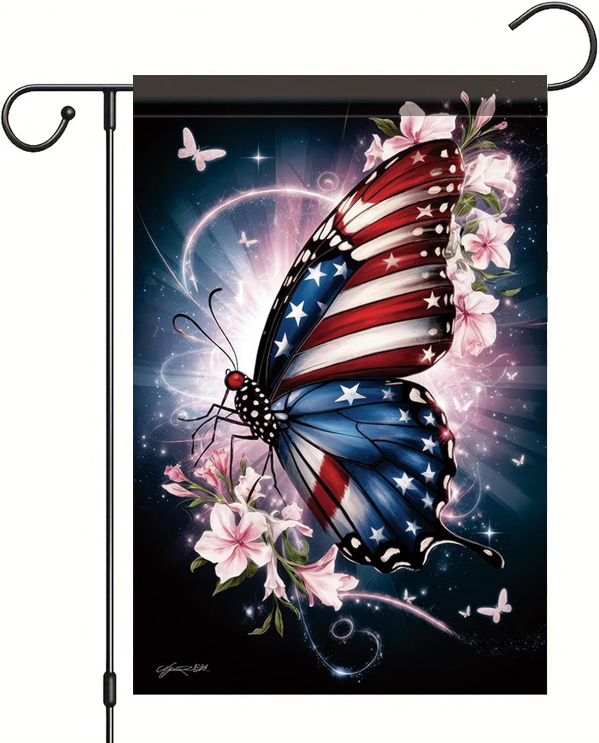 Patriotic American Flag Butterfly Garden Flag 4th of July Memorial Day 12x18 Inch Double Sided Veterans Day Decorations Supplies