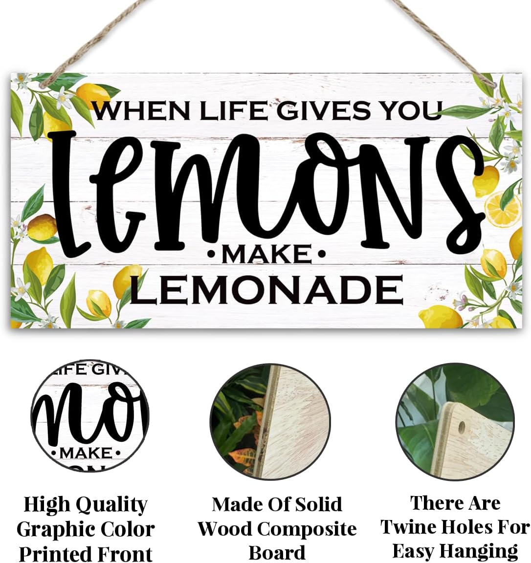 Lemon Decor, When Life Gives You Lemons Make Lemonade Sign, Decorative Wall Plaque, Lemon Quotes Wood Sign, Inspirational Decor Sign, Summer Home Wall Decor, Living Room Decor, Kitchen Decor