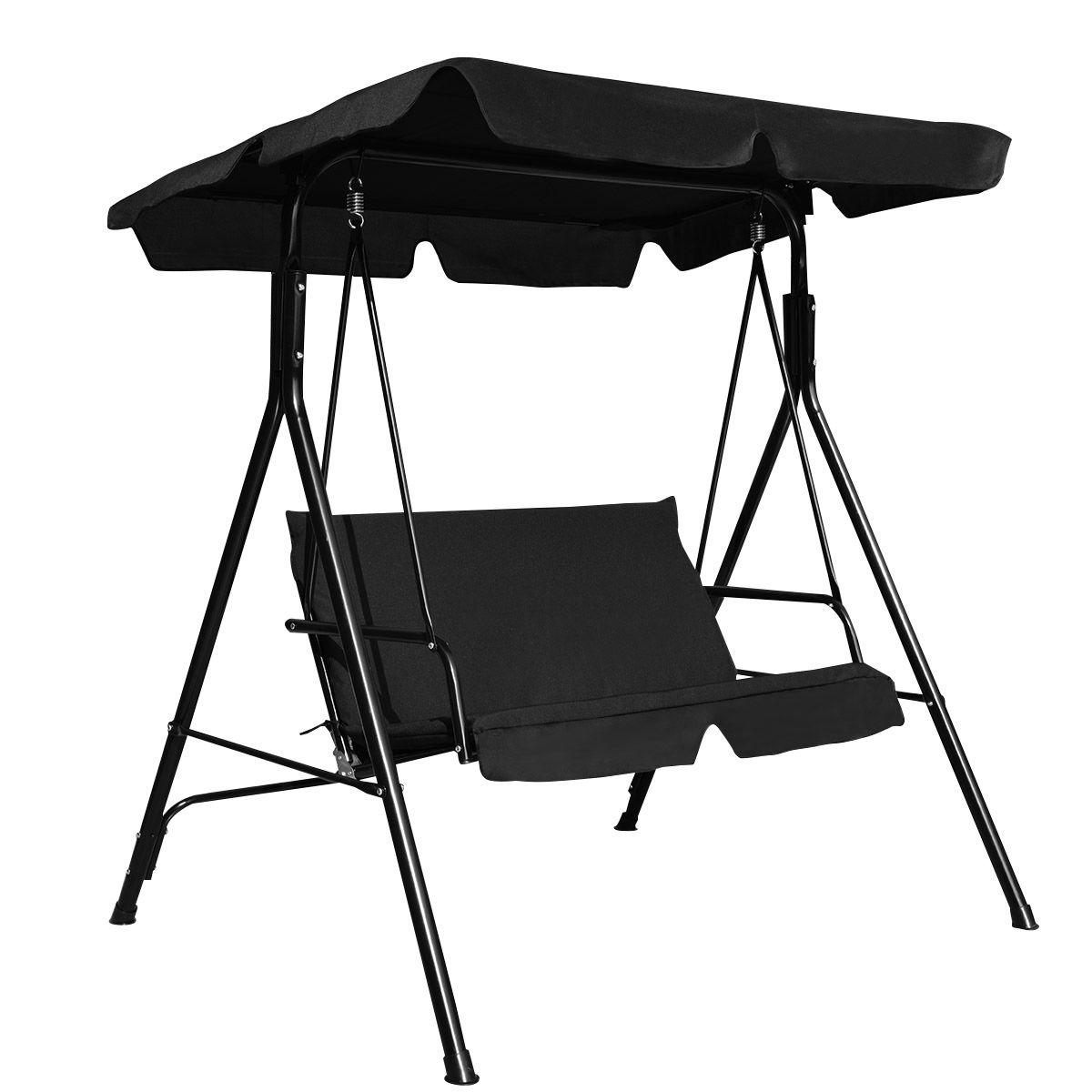 Durable Black Steel Frame Patio Swing with Adjustable UV-Proof Canopy