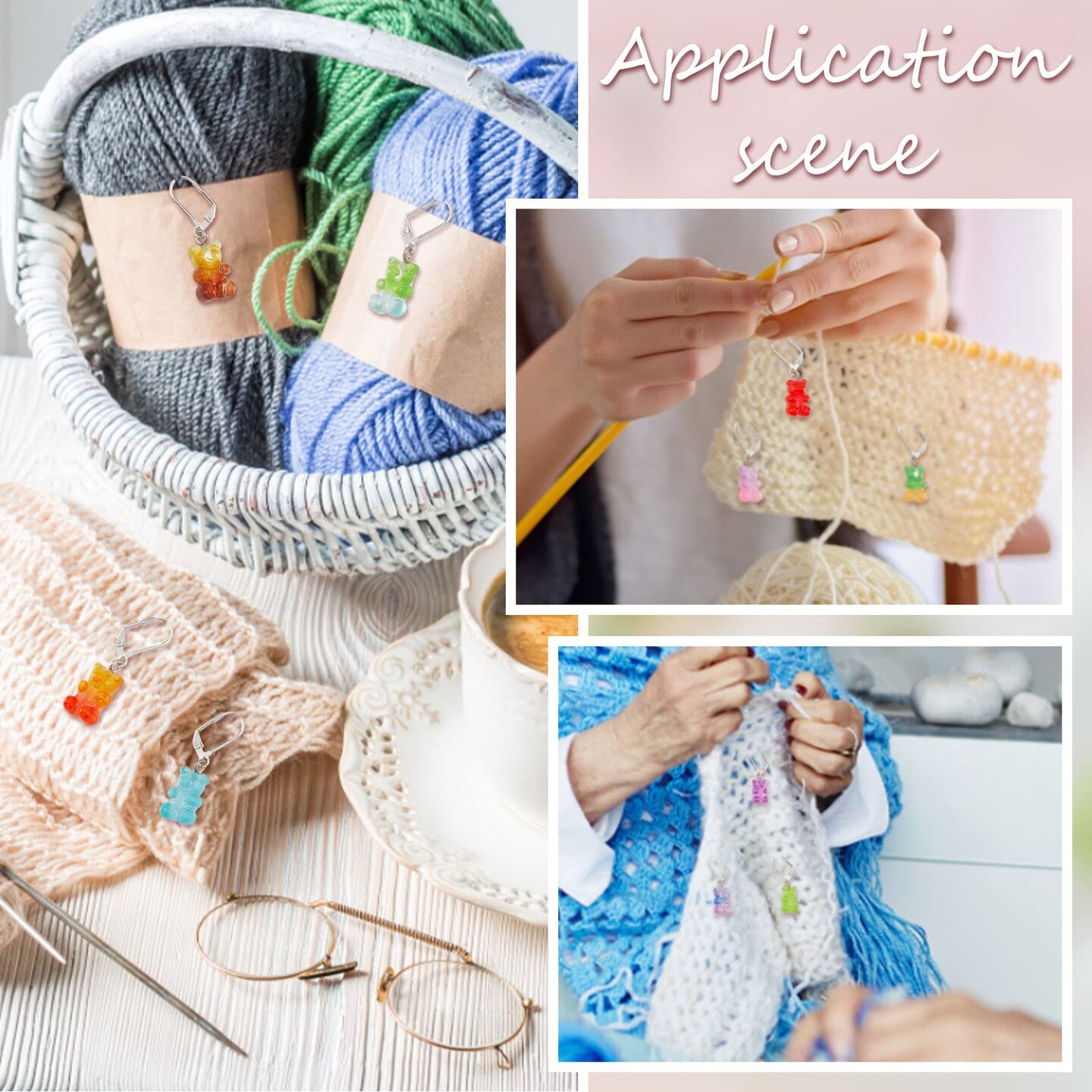 NBEADS 12 Pcs Bear Stitch Markers - 12 Colors Resin Gummy Bear Crochet Stitch Marker Charms - Locking DIY Handmade Gift for Knitting, Weaving, Sewing, Quilting, Handmade Jewelry