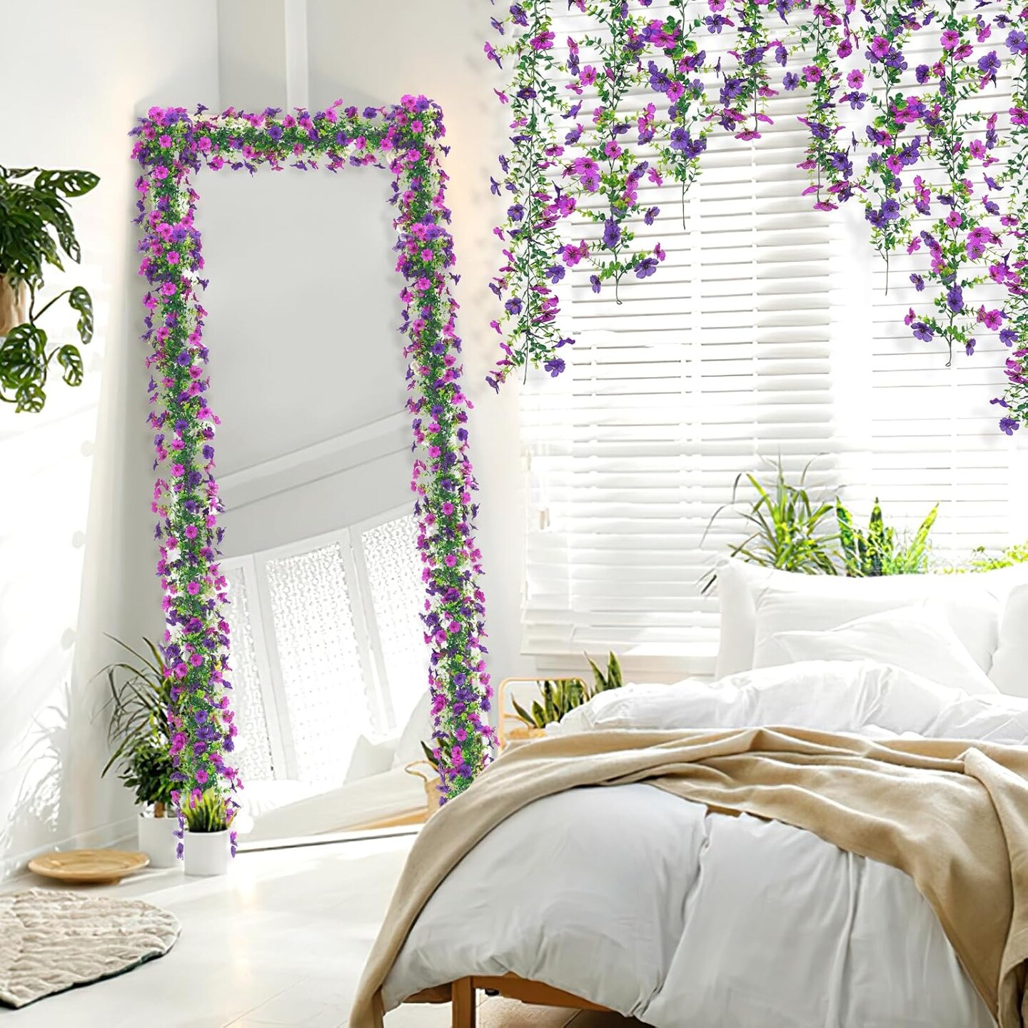 2 Pack Artificial Ivy Flower Garland – Light & Dark Purple Silk Daisy Vines for Home, Garden, Wedding, Photo Booth Backdrop & Spring/Summer Décor