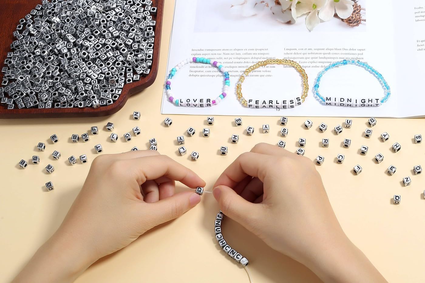 1500 PCS Silver Cube Letter Beads &#x2013; 6&#xD7;6mm Black Alphabet Beads for Bracelets, Necklaces &#x26; DIY Jewelry