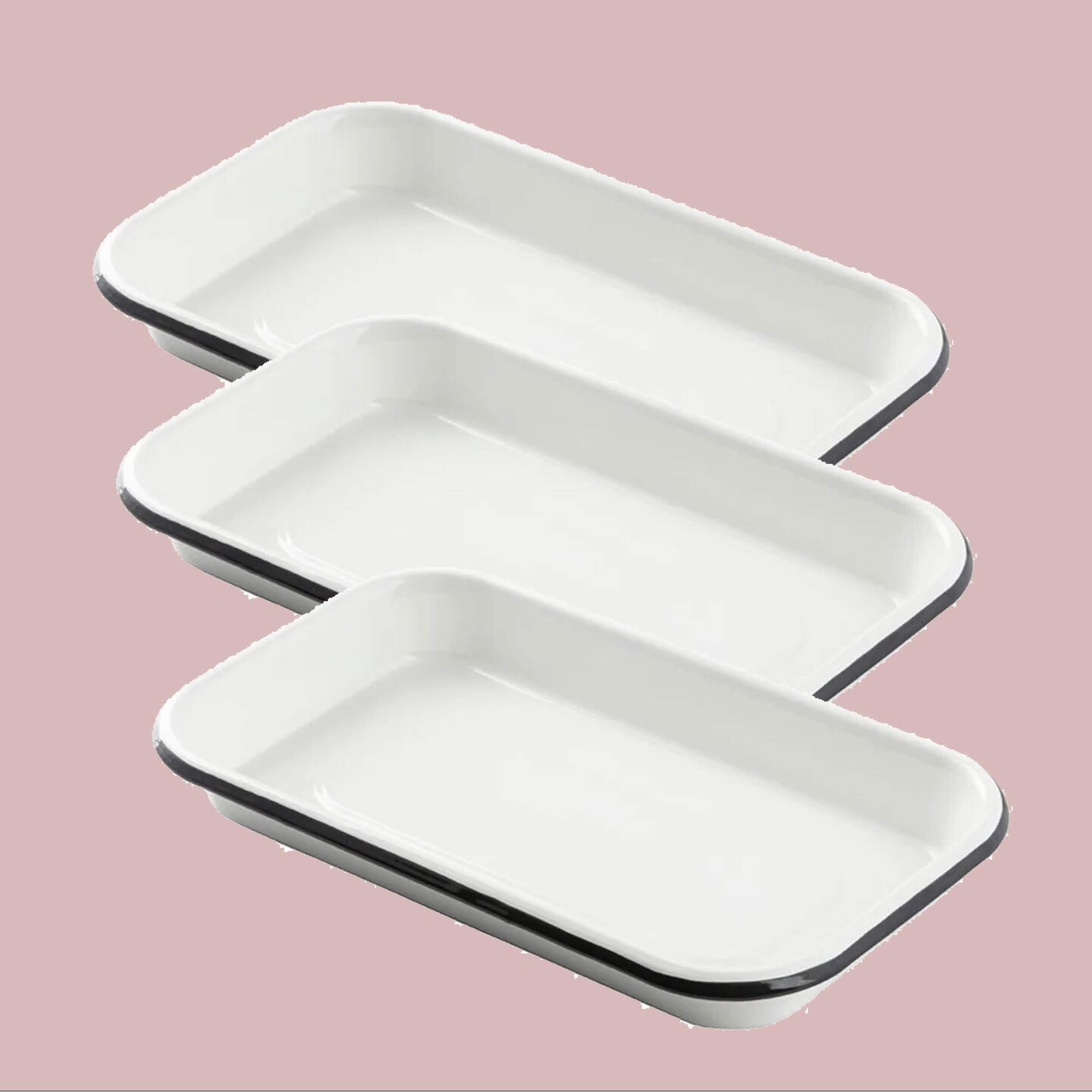 10" x 6" x 1 1/8" Eighth Size Sheet Pan Porcelain Enamel White with Black Rim