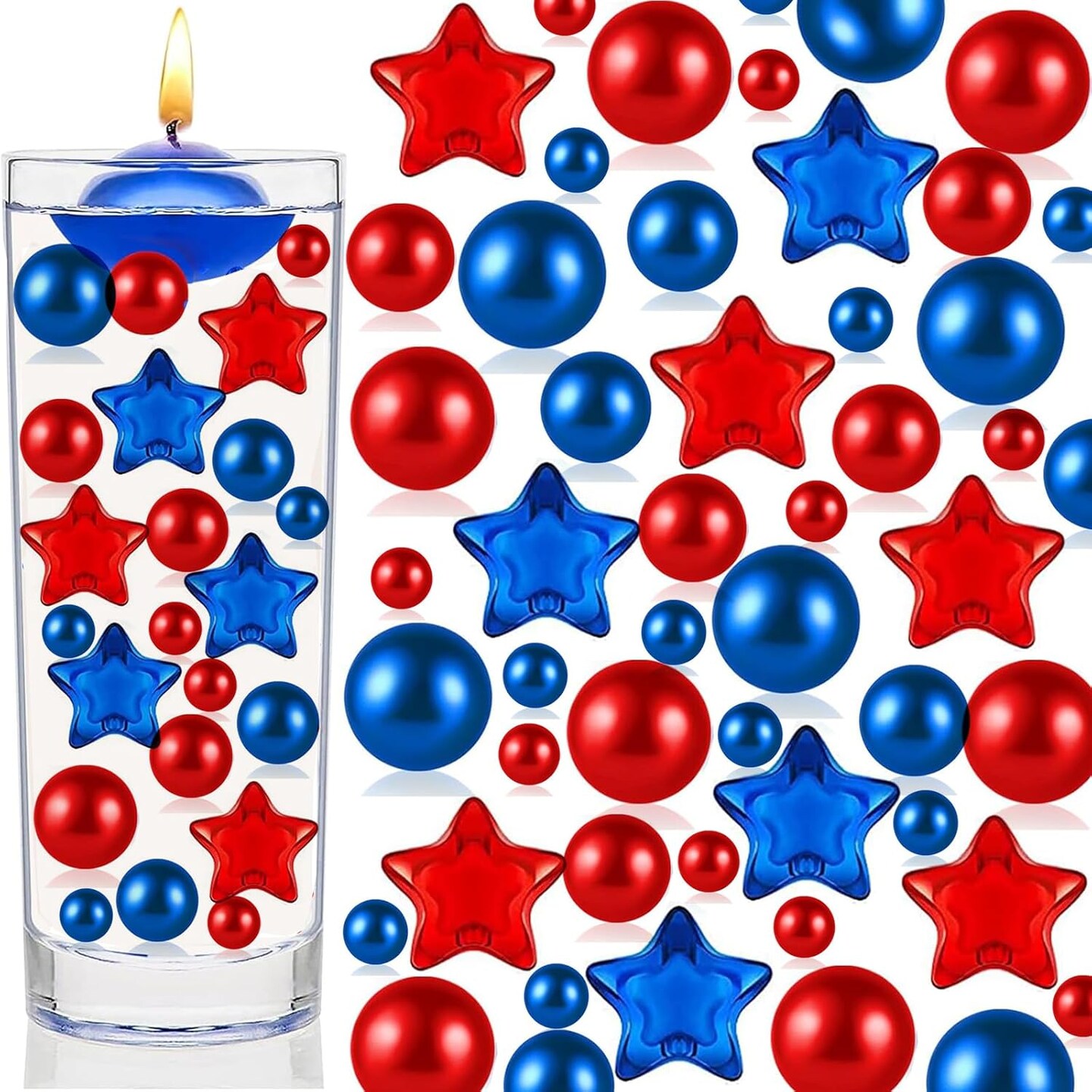 126 Pieces Independence Day Vases Filler - 4th of July Vases Filler Beads, Star Ornament Faux Beads for American Holiday, Dinning Table Party Home DIY Decor Red