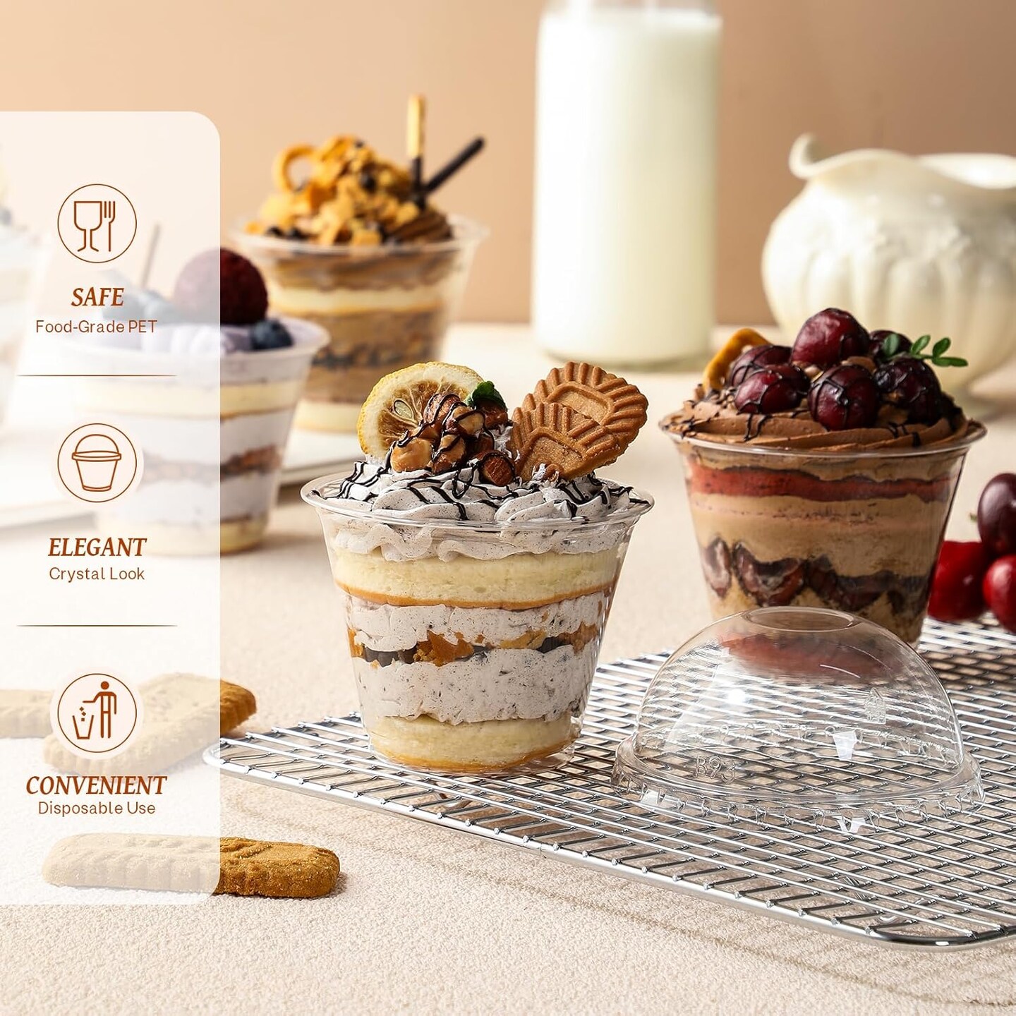 50 Sets, 9 oz Clear Plastic Cups with Dome Lids (No Hole) - Disposable Cups for Ice Cream,Cake,Fruit,Parfait, Dessert, Pudding and Shot