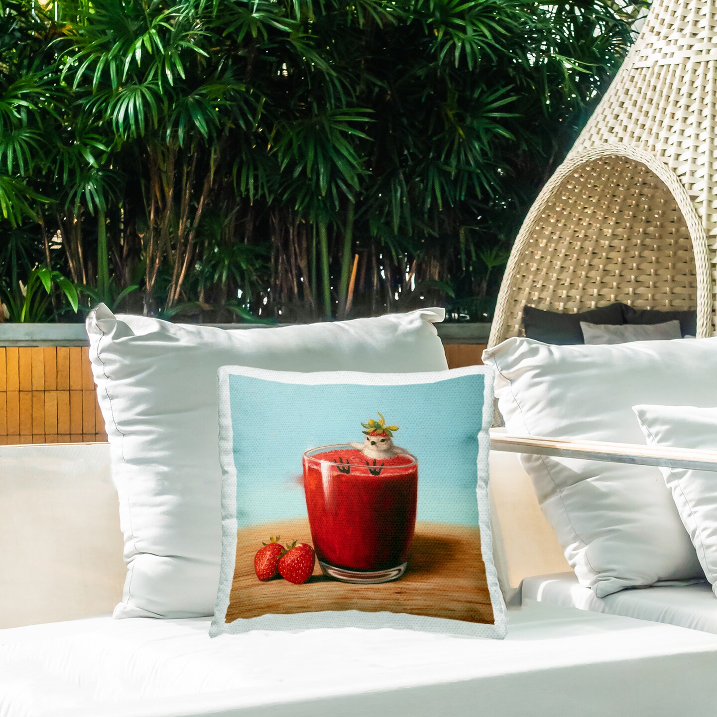 Stupell Industries Bird Bathing in Strawberry Smoothie Outdoor Printed Pillow, design by Lucia Heffernan, 18 x 7 x 18