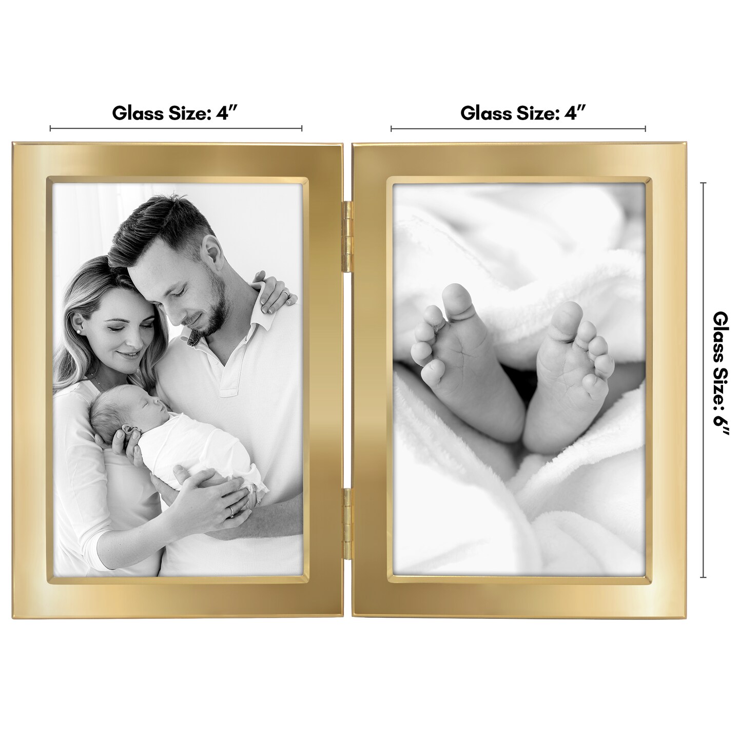 Americanflat Hinged Picture Frame with Wide, Beveled Molding and Shatter-Resistant Glass - Modern Metal Picture Frame Displays Two Photos - Elegant Photo Frames for Tabletop Display