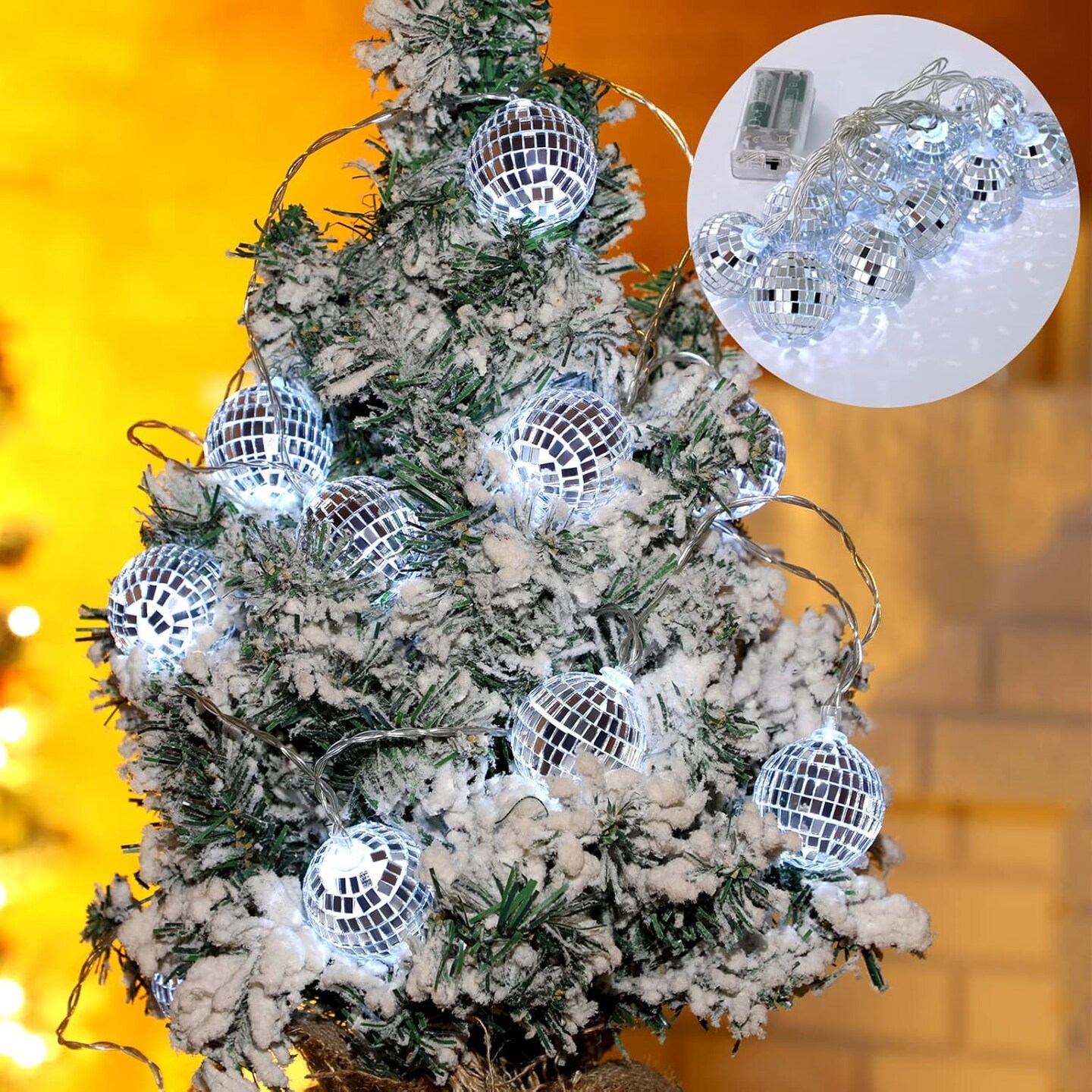 30 LED Disco Ball String Lights Decor Lighted Mini Mirror Disco Balls Ornaments for 70s 80s Party Supplies Club(1.57 Inch Ball,Silver)