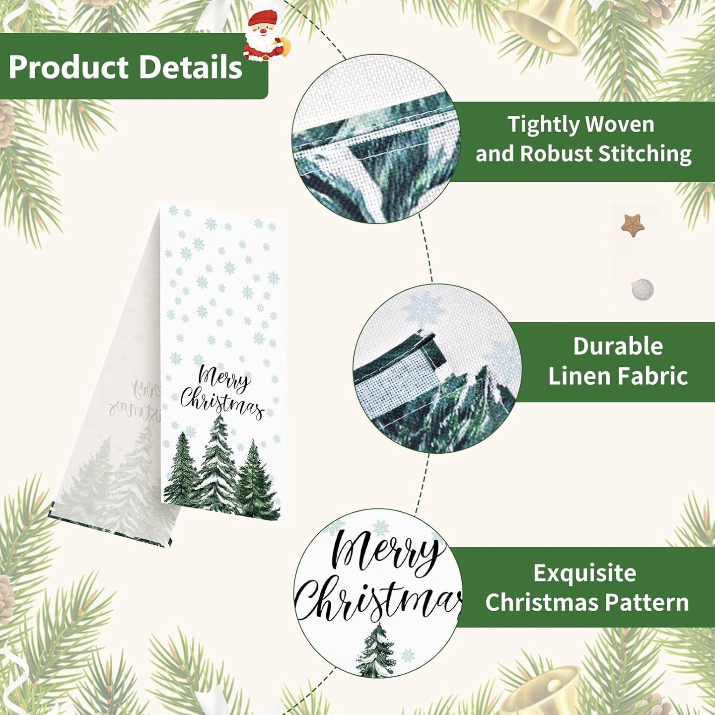 72 x 13 Inch Merry Christmas Table Runner - Snowflakes and Pine Trees Pattern for Holiday, Home, Kitchen, Mantel, Dining Table Decor, Winter Xmas Party Supplies