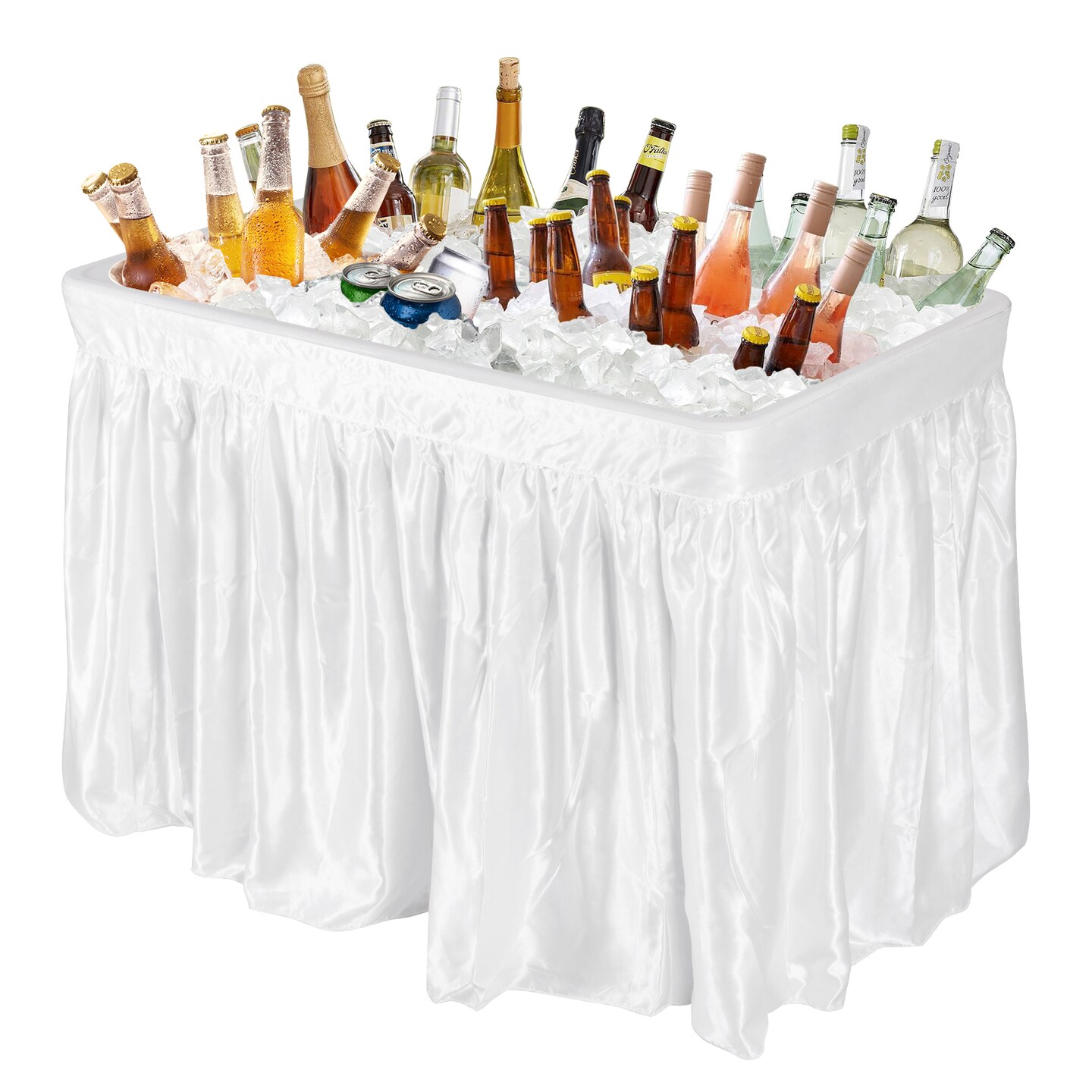 White HDPE Folding Ice Cooler Table with Metal Legs and Drain Hose
