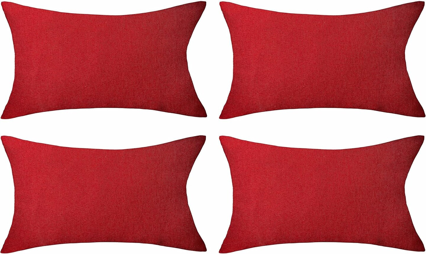Home Brilliant Red Outdoor Pillows Christmas Waterproof Linen Pillow Covers Farmhouse Rectangle Lumbar Throw Pillow for Living Room Balcony Patio Couch, Pack of 4, 12 inch x 20 inch (30 x 50 cm)