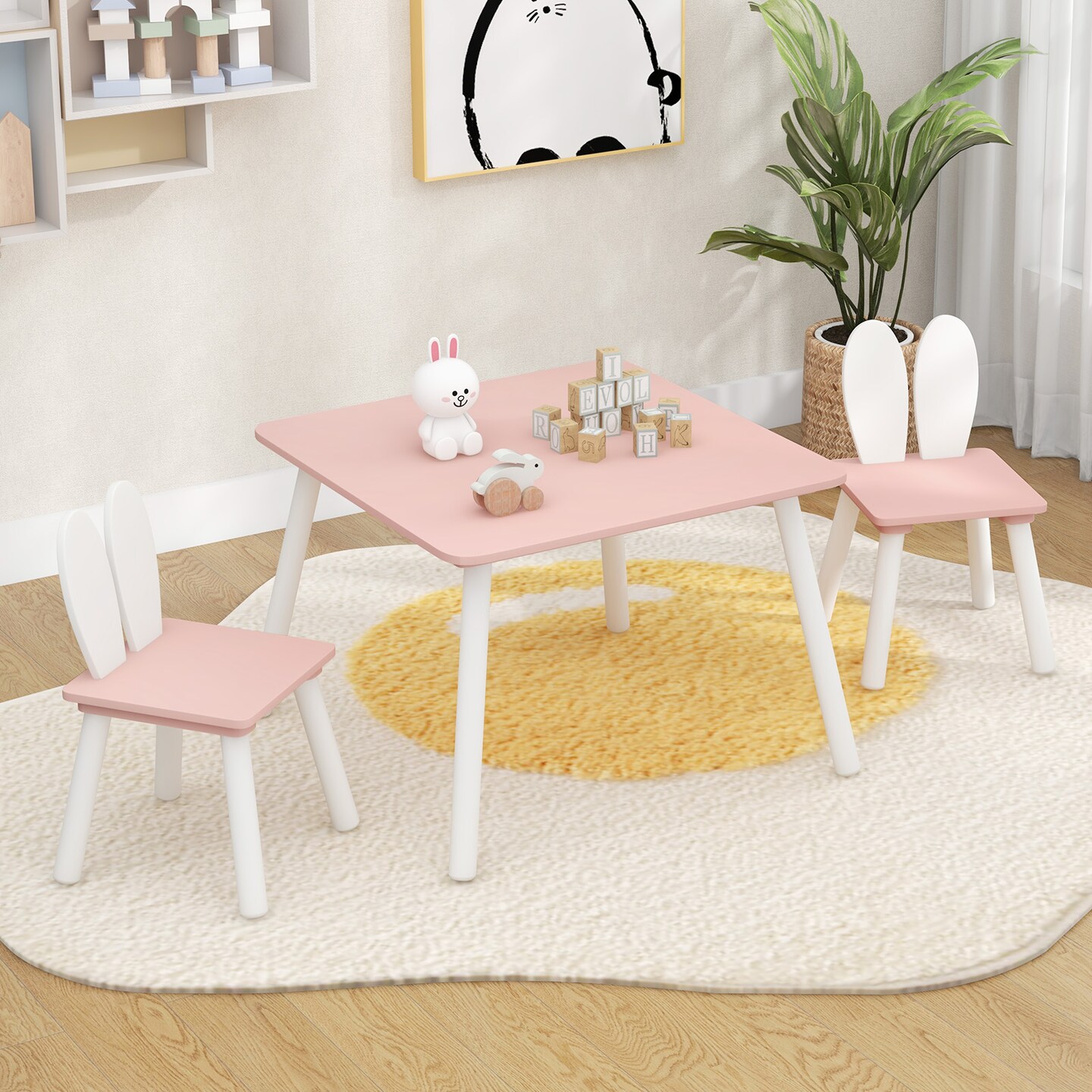 3 Pieces Kids Table and Chairs Set for Arts Crafts Snack Time-Pink ...