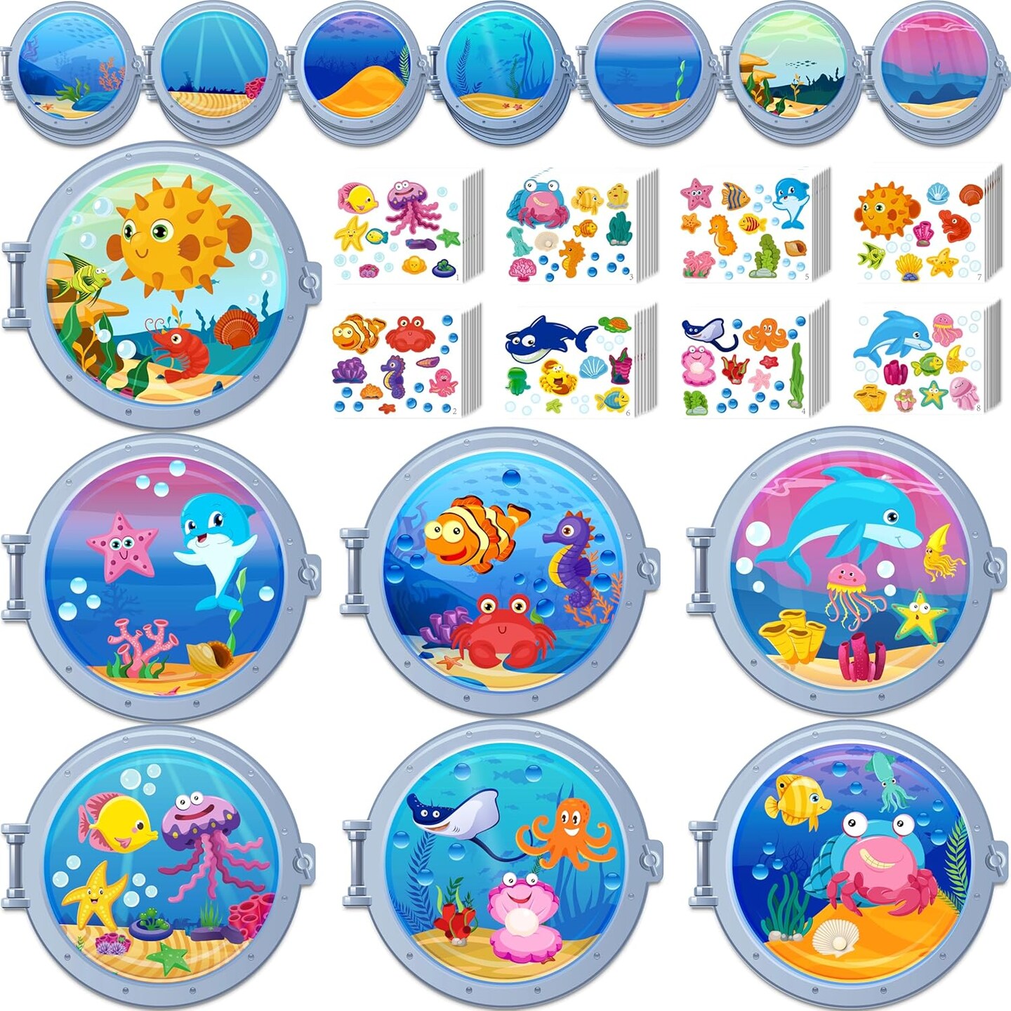 28pcs Under The Sea Party Crafts for Kids - Make Your Own Ocean Animal Stickers Scene Kits for Birthday Favors, Beach Party Decorations