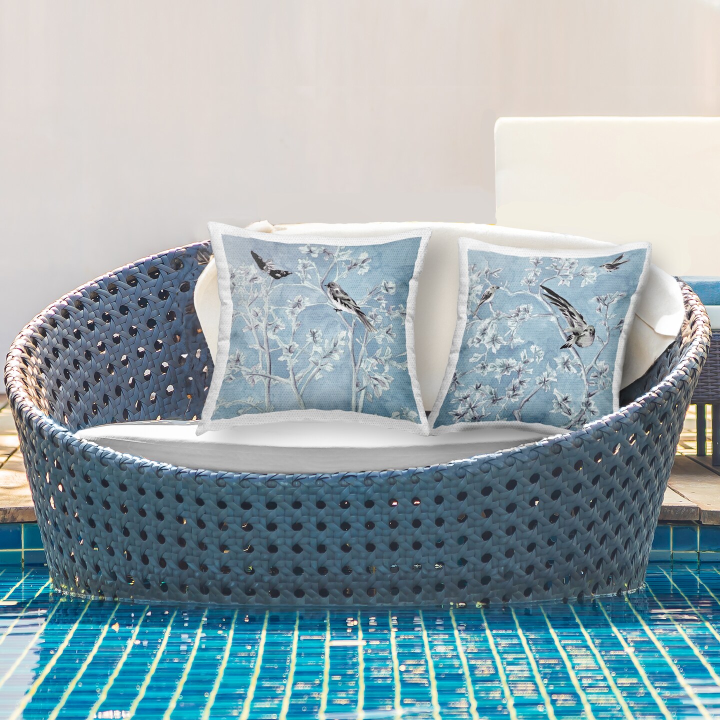 Stupell Industries Minted Serenity Birds over Blue 2 Piece Outdoor Printed Pillow Set, design by Melissa Wang, 18 x 7 x 18