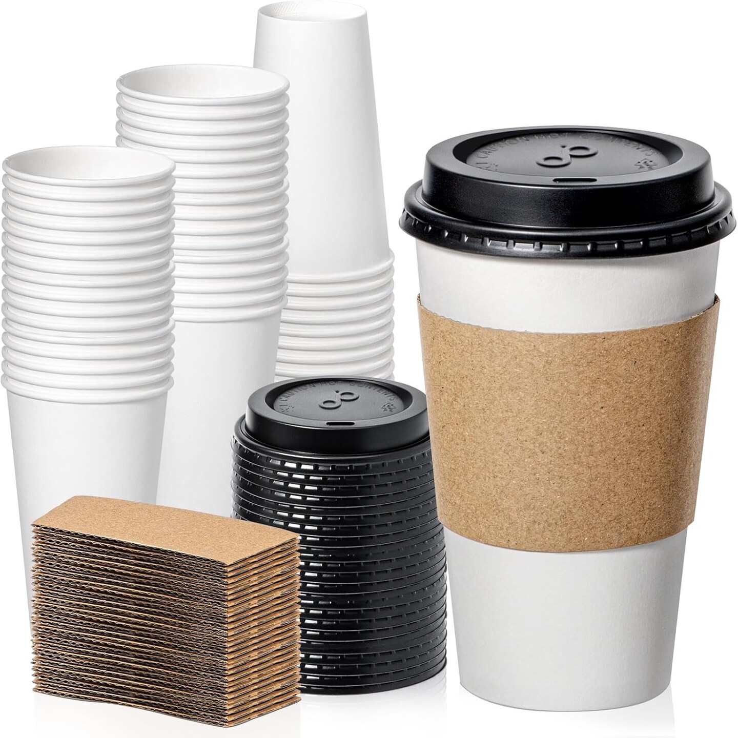 50 Pack 16 oz Disposable Coffee Cups with Lids, Sleeves, Leak-Proof To Go Coffee Cups with Lids, Durable Paper Cups for Hot Beverage, Home, Office, Party