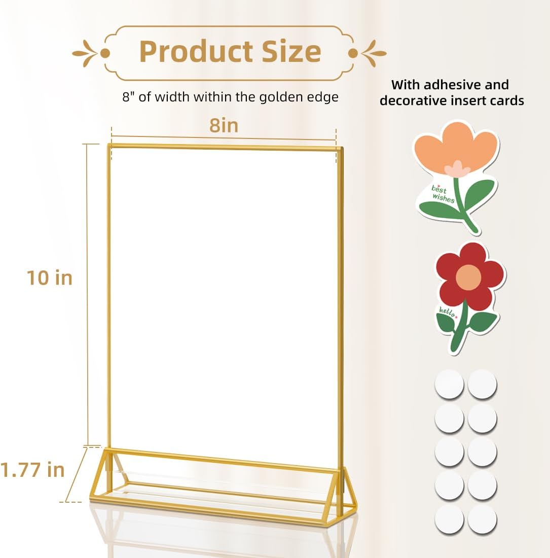 Set of 6 8x10 Gold Acrylic Picture Frames, Double-Sided Vertical Tabletop Sign Holder Stand – Clear Display Frame for Photos, Menus, Weddings, Office & Home Décor