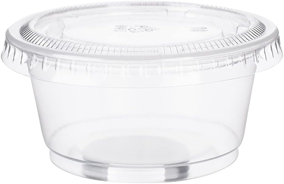 [500 sets - 2oz] Disposable Plastic Souffle/Portion Cups with Lids Bulk Perfect for Shot Glasses, Condiments, Toppings, Dressings, Sampling