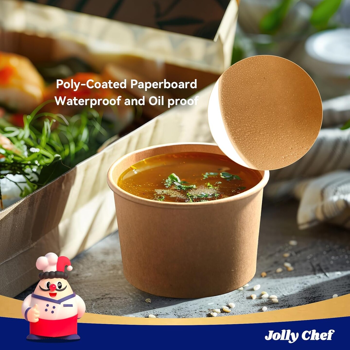 50 Pack Disposable Paper Food Containers with Lids, 8 oz To Go Soup Bowls, Disposable Soup Cups with Lids for Restaurant, Party, Picnic