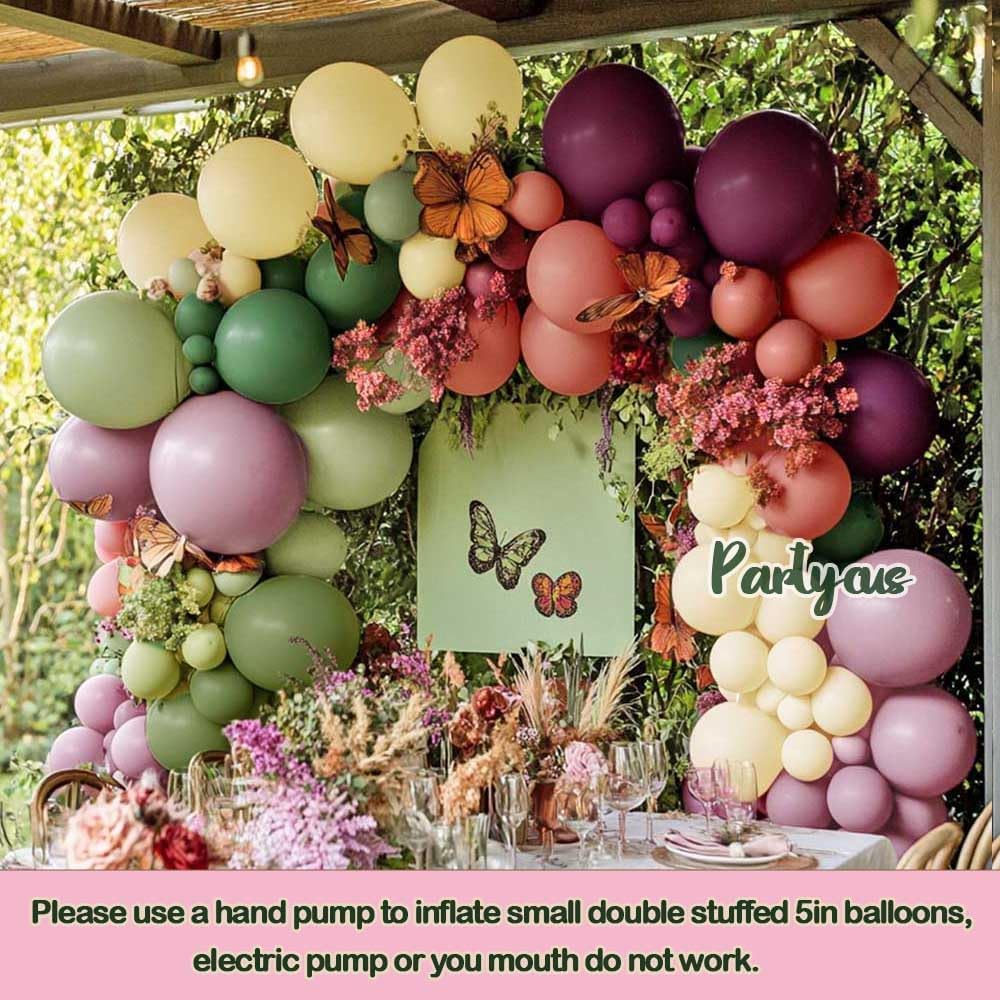 Dusty Pink, Green & Yellow Balloon Garland – Double-Stuffed Sage Green, Olive, Matte Pastel & Plum Balloons for Baby Shower, Birthday, Floral & Fall Party Decorations